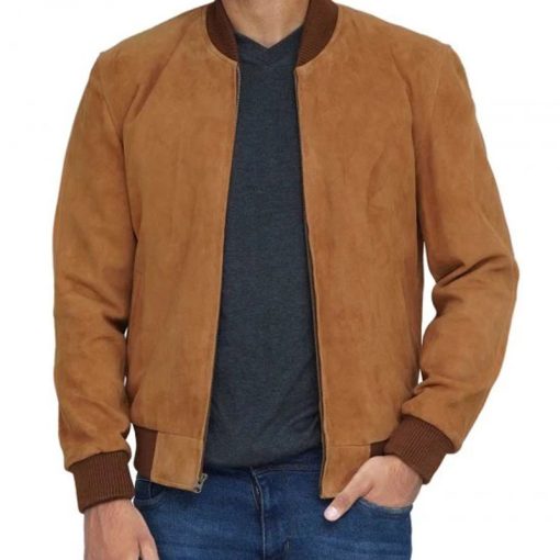 Men's Bomber Brown Suede Leather Jacket
