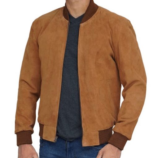 Men's Bomber Brown Suede Leather Jacket