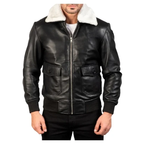 Airin G-1 Black & White Leather Bomber Jacket - Image 2