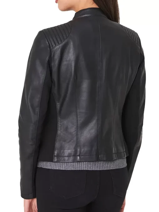 Women's Black Leather Biker Jacket - Image 2