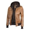 Women Camel Brown Bomber Leather Jacket