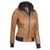 Women Camel Brown Bomber Leather Jacket
