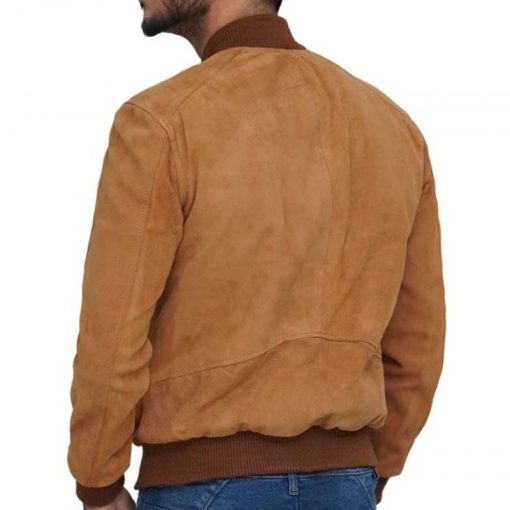 Men's Bomber Brown Suede Leather Jacket - Image 5