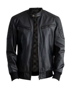 Casual Black Leather Bomber Jacket