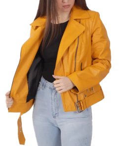 Women's Yellow Biker Leather Jacket