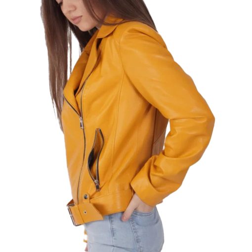 Women's Yellow Biker Leather Jacket