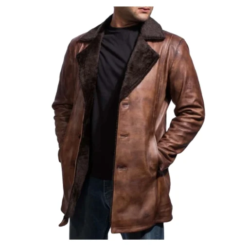 Cinnamon Distressed Leather Fur Coat