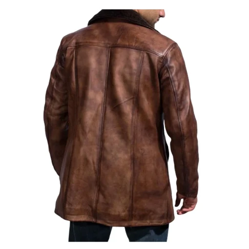 Cinnamon Distressed Leather Fur Coat for Men
