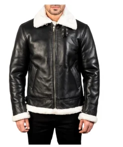 Francis B-3 Black & White Leather Bomber Jacket