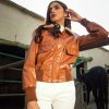 Fur Collar Bomber Leather Jacket
