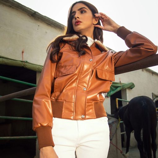Fur Collar Bomber Leather Jacket