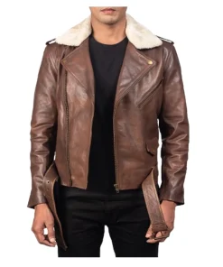 Furton Brown Leather Biker Jacket