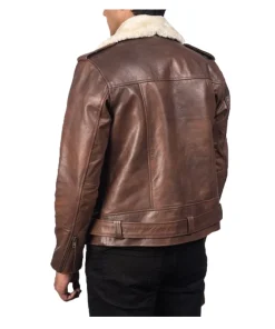 Furton Brown Leather Biker Jacket With Fur Collar