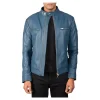 Gatsby Blue Leather Biker Jacket