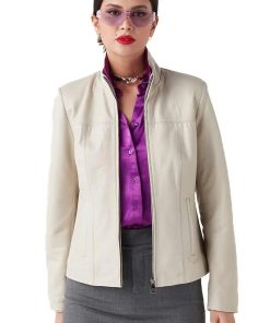 Women’s Real Beige Leather Classy Jacket