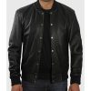 Men’s Black Leather Varsity Jacket