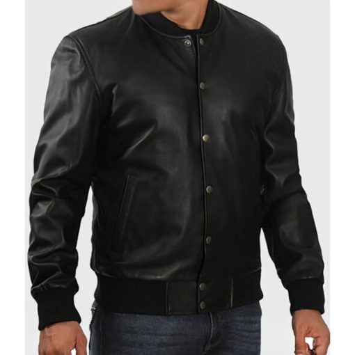 Men’s Black Leather Varsity Jacket