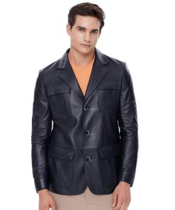 Men’s Real Black Leather Blazer Coat