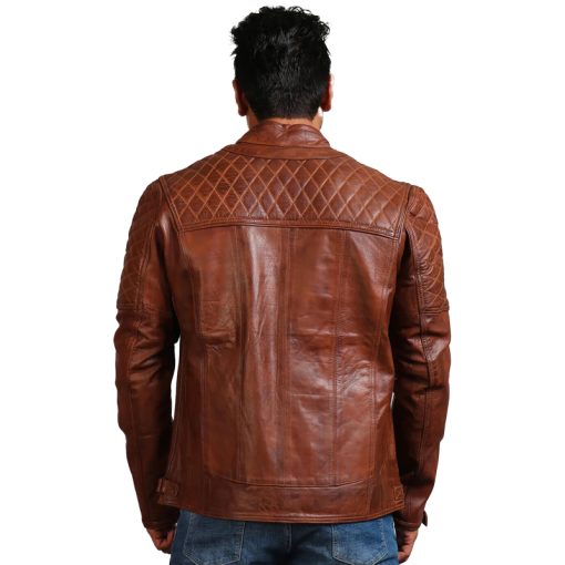 Orith Brown Biker Quilted Leather Jacket