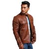 Orith Brown Biker Quilted Leather Jacket