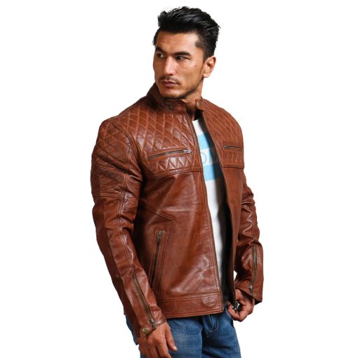 Orith Brown Biker Quilted Leather Jacket