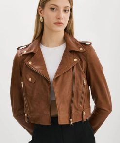 Women's Leather Crop Biker Jacket