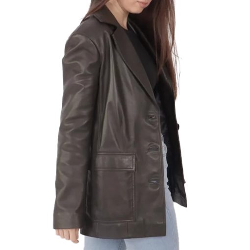Women's Brown Leather Blazer