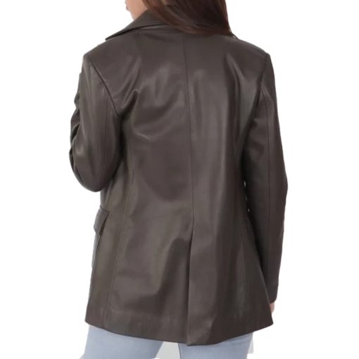 Women's Brown Leather BlazerJacket - Image 4