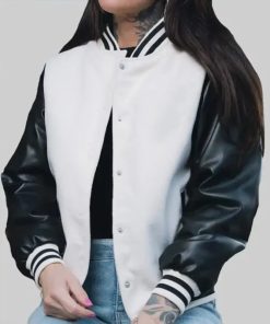 Women’s Black and White Leather Varsity Jacket