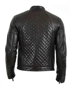 Men Black Quilted Genuine Leather Jacket