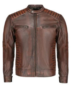 Men Brown Leather Biker Jacket