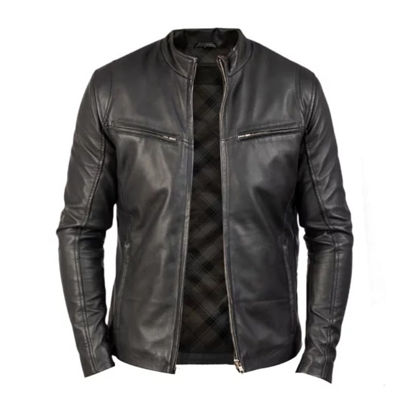 Men Ionic Quilted Leather Biker Jacket