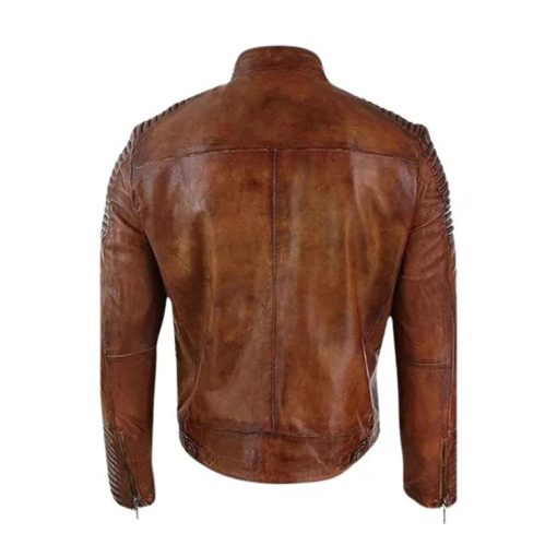 Men Quilted Distressed Brown Jacket