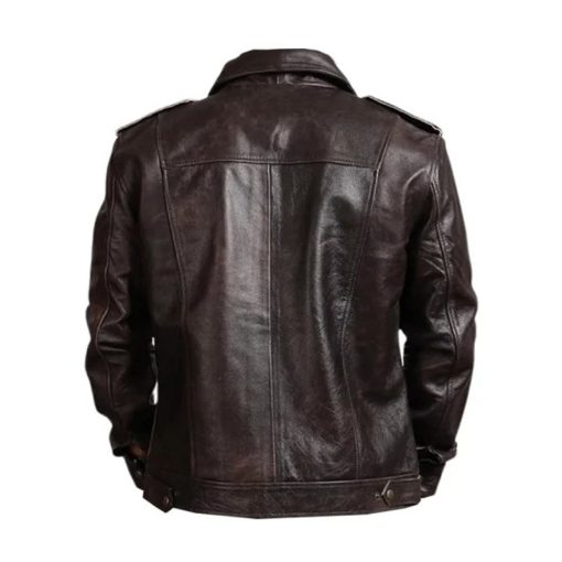 Men's Vintage Dark Brown Leather Jacket - Image 3