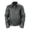 Men Black Leather Harrington Jacket