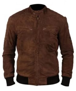 Mens Bomber Brown Suede Jacket