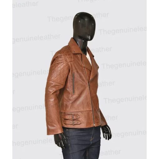Men's Distressed Brown Biker Leather Jacket - Image 4