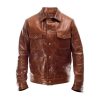 Men Brown Leather Trucker Jacket