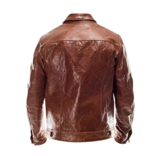 Men Brown Leather Trucker Jacket