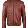 Mens-Brown-Real-Leather-Padded-Biker-Jacket
