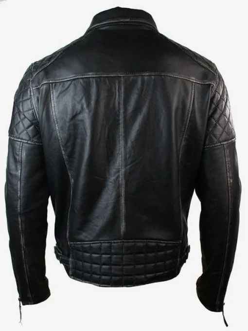 Men’s Distressed Black Motorcycle Leather Jacket - Image 2