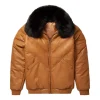 Mens-Fur-Collar-Bomber-Brown-Leather-Jacket 1