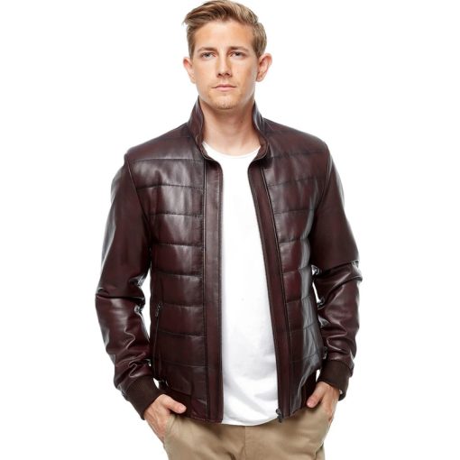 Men’s Real Maroon Leather Bomber Antique Jacket - Image 3