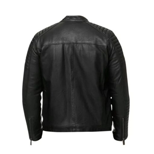 Men's Quilted Biker Black Jacket - Image 2