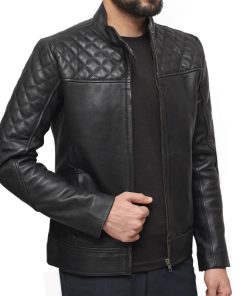 Mens Quilted Black Leather Jacket