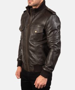 Agent Shadow Brown Leather Bomber Jacket
