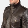 Agent Shadow Brown Leather Bomber Jacket