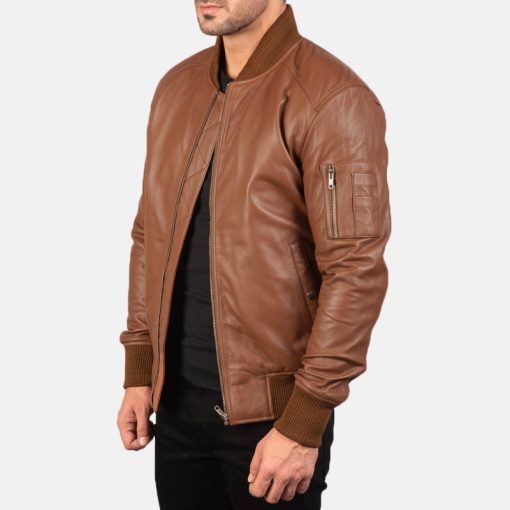 Bomia MA1 Brown Leather Bomber Jacket - Image 4