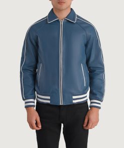 Cooper Blue Leather Varsity Jacket