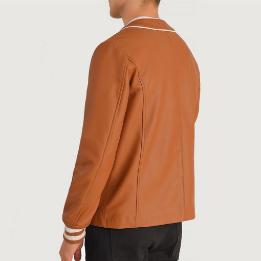 Willis Tan Brown Leather Varsity Jacket - Image 5